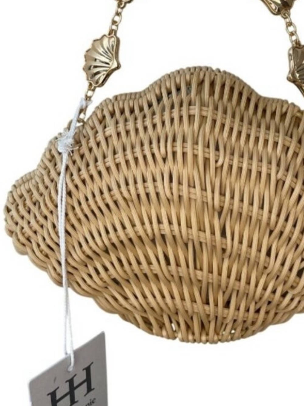 HAUTE HIPPIE NWT Woven Seashell Hand Bag w Gold Seashell Chain - Picture 12 of 13
